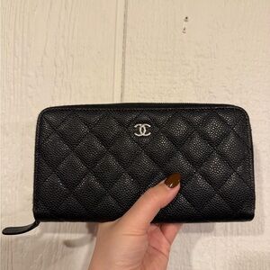 SOLD - CHANEL Authentic Caviar Black Quilted Zipper Wallet